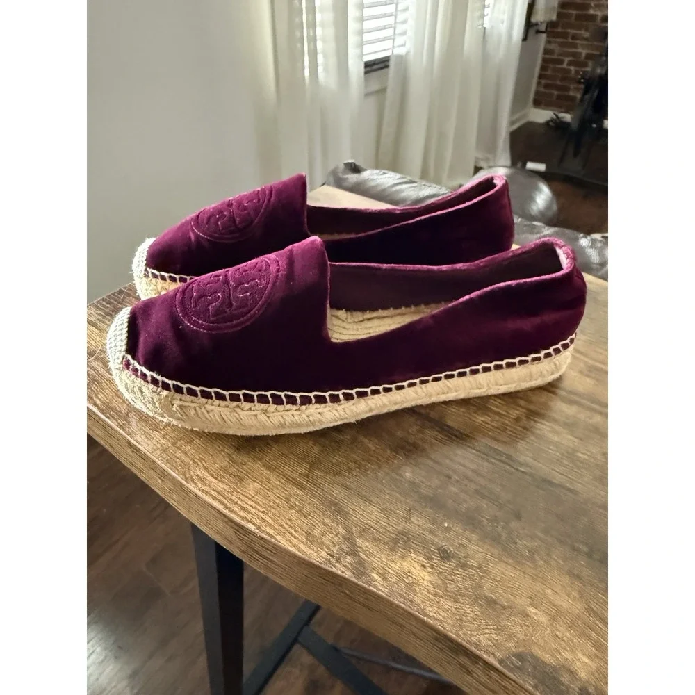 Tory Burch Velvet Platform Espadrille Size 11 Velvet Upper Black Cherry